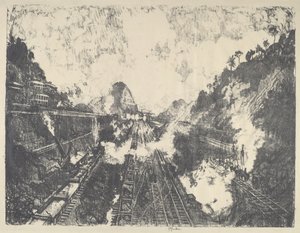 アンコン・ヒルを望むザ・カット 作： Joseph Pennell