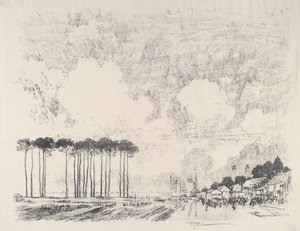 乗船キャンプ、クラシック グローブ、1917 年。 作： Joseph Pennell