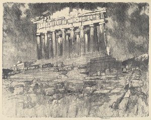 パルテノン神殿のファサード、夕日、1913年