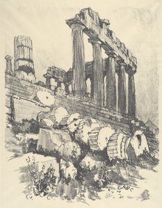 倒れた柱、アテネ 作： Joseph Pennell