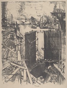 ガトゥンロックのガードゲート（1912年）。 作： Joseph Pennell