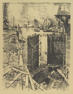 ガードゲート、ガトゥンロック、1912 作： Joseph Pennell