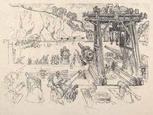 1917年、銃の試射場。 作： Joseph Pennell