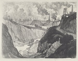 鉄鉱山、1916 年。 作： Joseph Pennell