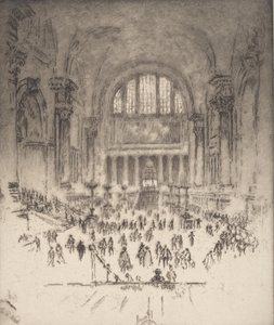 マーブル ホール、ペンシルベニア駅、ニューヨーク、1919 年。 作： Joseph Pennell