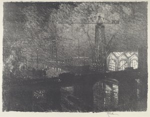 夜の店、交代制、1916年。 作： Joseph Pennell