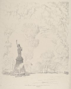 ザ・スタチュー、ニューヨーク・ベイ、1910年 作： Joseph Pennell