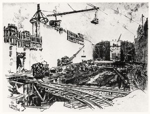ペドロナミゲルの壁、プレートXX、ジョセフペネル作のパナマ運河、1912年（紙に炭）