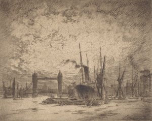 タワーブリッジ、1905年の夕方。