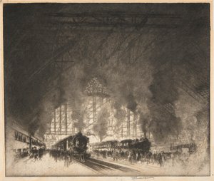 来る電車と行く電車 作： Joseph Pennell