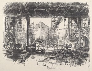 小屋の下で、1917年。 作： Joseph Pennell