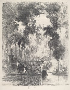鉱石の荷揚げ（1917年 作： Joseph Pennell