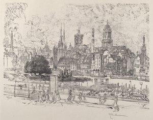 シュプレー川の眺め、ベルリン、1921年 作： Joseph Pennell