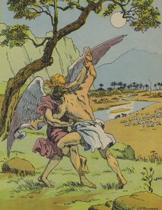 天使と戦うヤコブ（カラーリトグラフ） 作： Joseph Porphyre Pinchon