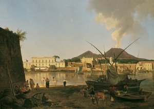 ベスビオ山を背景にしたポルティチ近くのグラナテッロ港 作： Joseph Rebell