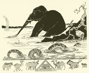 クロコダイルに鼻を引っ張られる象の子 (エングレーヴィング) 作： Joseph Rudyard (after) Kipling