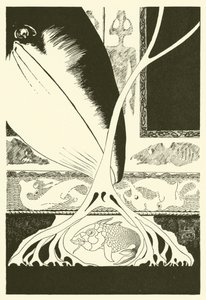 小さな "Stute Fish "を見つめるクジラ（エングレービング 作： Joseph Rudyard (after) Kipling