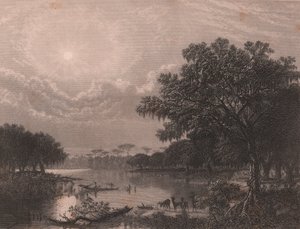 ルイジアナ湾、アメリカ、ジョセフ・ラスリング・ミーカー（1827-1889）の絵画にロバート・ヒンシュルウッド（1812-1875年以降）が描いたスチール・エングレーヴィング、約16x18cm。 作： Joseph Rusling Meeker