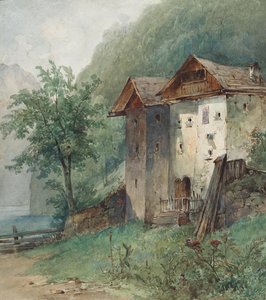 山間の湖に建つ家々 作： Joseph Selleny