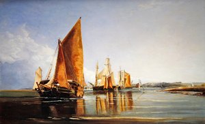 帆を張った満杯の船（油彩・パネル） 作： Joseph Stannard