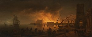 夜の港の火災、1748年