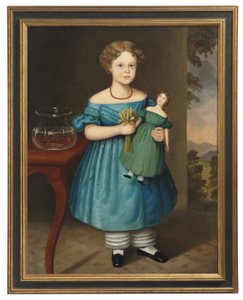 人形と金魚の青いドレスを着たエイミー・フィルポットの肖像 作： Joseph Whiting Stock