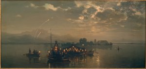 キームゼー湖の夜のボートトリップ 作： Joseph Wopfner