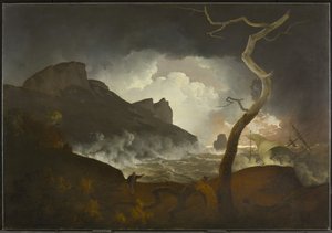 嵐の中のアンティゴナス（第III部、シーンiii、シェイクスピアーの「冬物語」より）、1790-92年 作： Joseph Wright of Derby