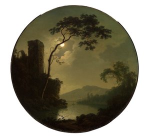 丘の上の城のある湖 作： Joseph Wright of Derby