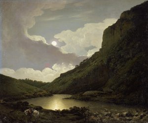 MoonlightによるMatlockTor、c.1777-80（キャンバスに油彩） 作： Joseph Wright of Derby