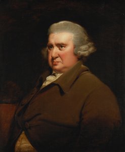 エラスムスダーウィンの肖像、ハーフレングス、バフコートと白シャツ、 作： Joseph Wright of Derby