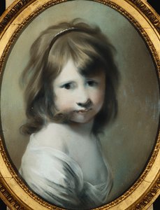 子供の頃のアーティストの娘であるハリエットライトの肖像、バストの長さ、彼女の右肩を見下ろして、 作： Joseph Wright of Derby
