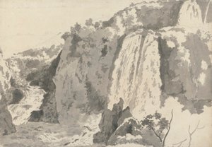 滝のある岩の多い風景 作： Joseph Wright of Derby
