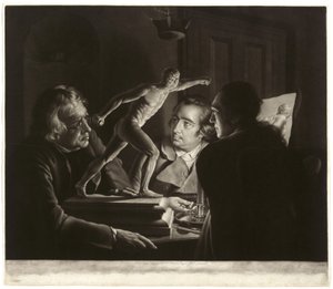 キャンドルライトで剣闘士を見る3人、ウィリアムペザー、1769年 作： Joseph Wright of Derby