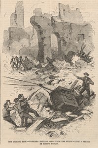 廃墟から金庫を運ぶ労働者、フランクレスリーイラストレイテッド新聞のイラスト、1871年 作： Joseph after Becker