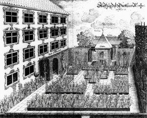 Jonas Arnold（1600-69）によって彫刻されたArchitectura Privataのウルムのフルッテンバッハス庭園のデザイン、1641年発行 作： Joseph after Furttenbach