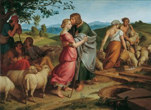 ジェイコブは父親の羊の群れでレイチェルに会う 作： Joseph von Fuhrich