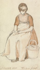 かごを持って座っている女の子 作： Joshua Cristall