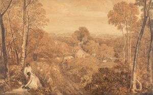 Paisagem arborizada com casas de campo e camponesas, Hurley, Berkshire 作： Joshua Cristall