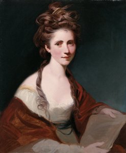アンジェリカ・カウフマンの肖像画、半分の長さの白、赤いショールを着用 作： Joshua Reynolds