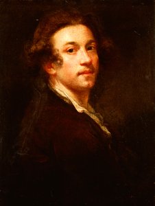 自画像、半身、肩越しに見た茶色のコートと白いシャツ、c.1750-52 作： Joshua Reynolds