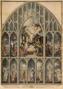 七つの美徳を描いたレイノルズウィンドウ（手描きの彫刻） 作： Joshua Reynolds