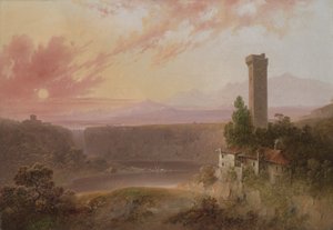 日没時のネミ湖の眺め、1840〜50年頃 作： Joshua H. Shaw