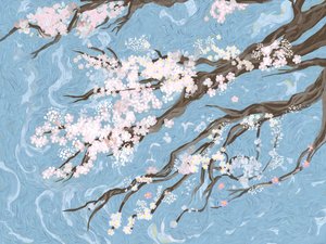 春の桜、青 作： 