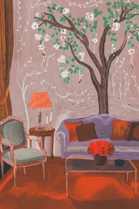 遊び心あふれる花柄のリビングルーム 作： 
