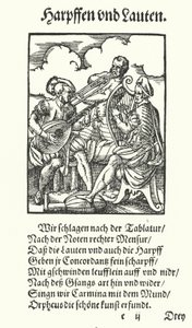 ハープ奏者とリュート奏者（彫刻 作： Jost (after) Amman