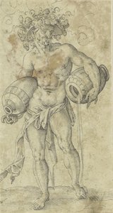 ブドウの葉に包まれた帽子をかぶった裸の男 作： Jost Amman (possibly)