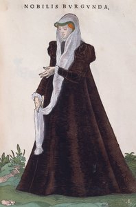 伝統的な衣装を身にまとったブルゴーニュの貴族の女性（『Habitus praecipuorum popularum』の版画 作： Jost Amman