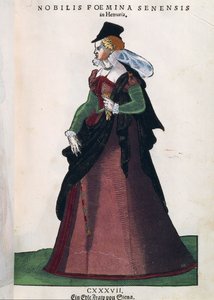 シエナの貴族の女性。ジョスト・アマン著「Habitus praecipuorum popularum」より