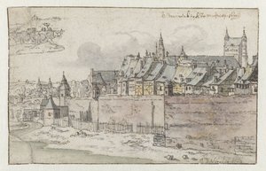 Onze-Lieve-Vrouwekerk を背景にしたマーストリヒトの城壁の眺め 作： Josua de Grave